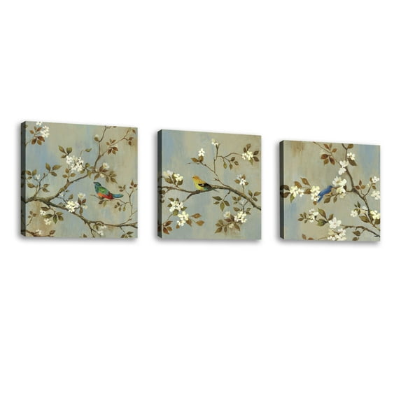 Set of 3 - Apple Bloom III - Contemporary Fine Art Giclee on Canvas Gallery Wrap - wall décor - Art painting - 24 x 24 Inch - Ready to Hang