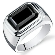 7.00 Ct Men's Black Onyx Engagement Ring in Rhodium-Plated Sterling Silver