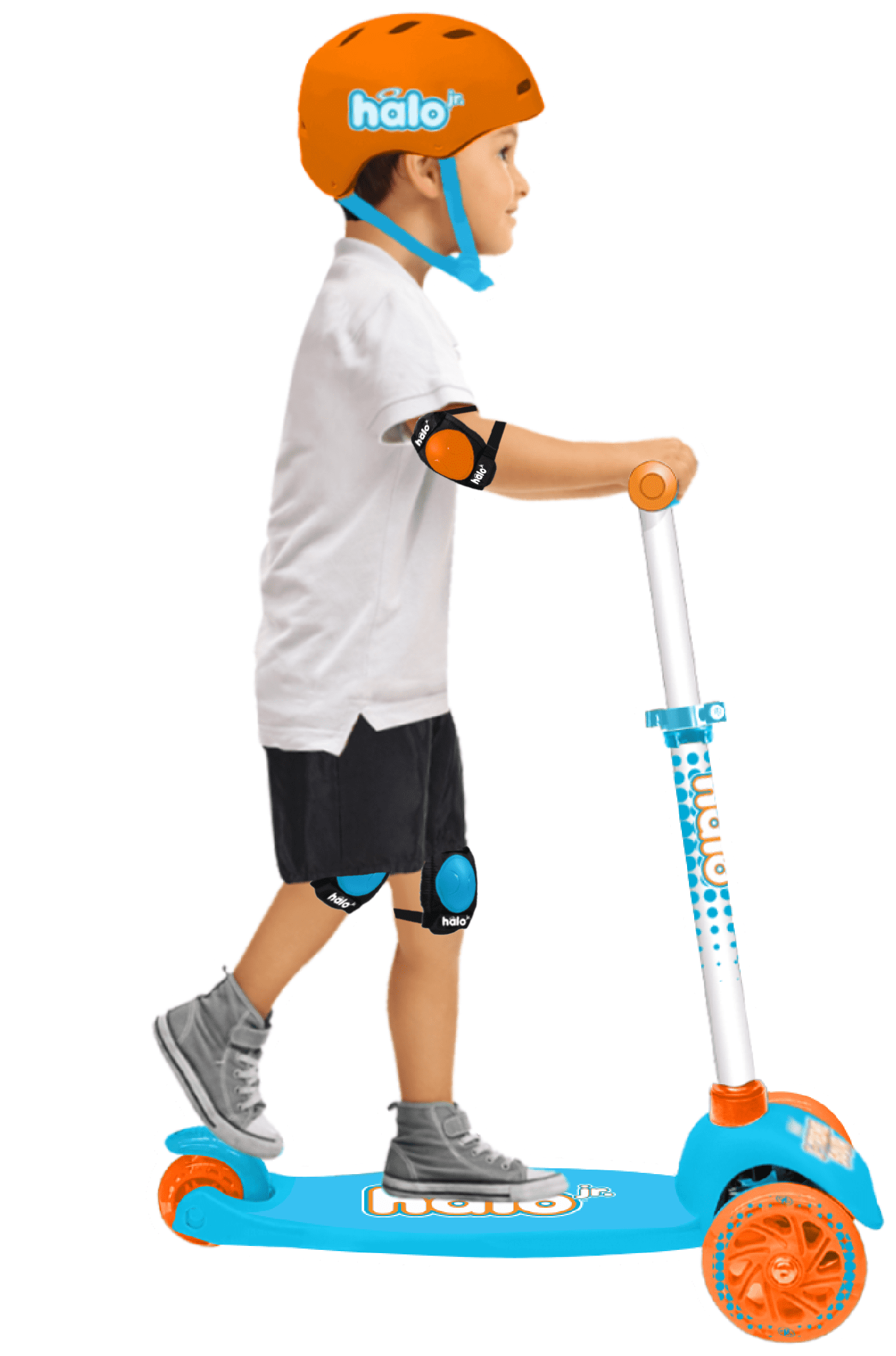 Halo Rise Above Jr. 3 Wheel Scooter Combo - Xtreme Sour Orange Scooter, Helmet & Pad Sets - Unisex