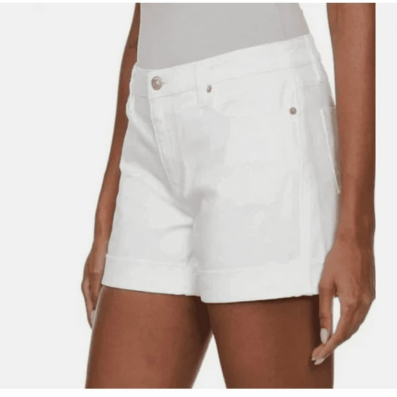 Hudson Woman’s Mid-Rise White Denim Jeans Cuffed Hem 4” Shorts 14/34