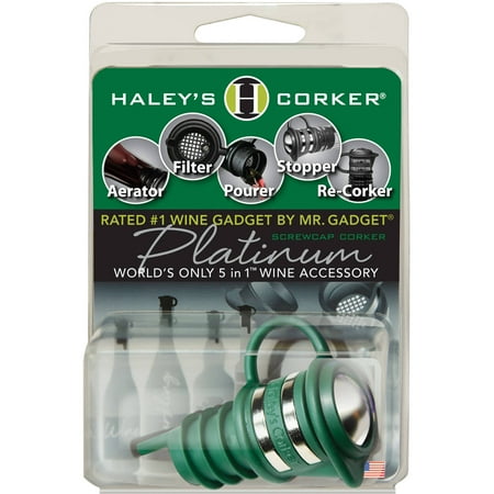 - Haley's Corker HALEYPG1 5 in 1 Wine Tool Platinum Screwcap Green Clamshell