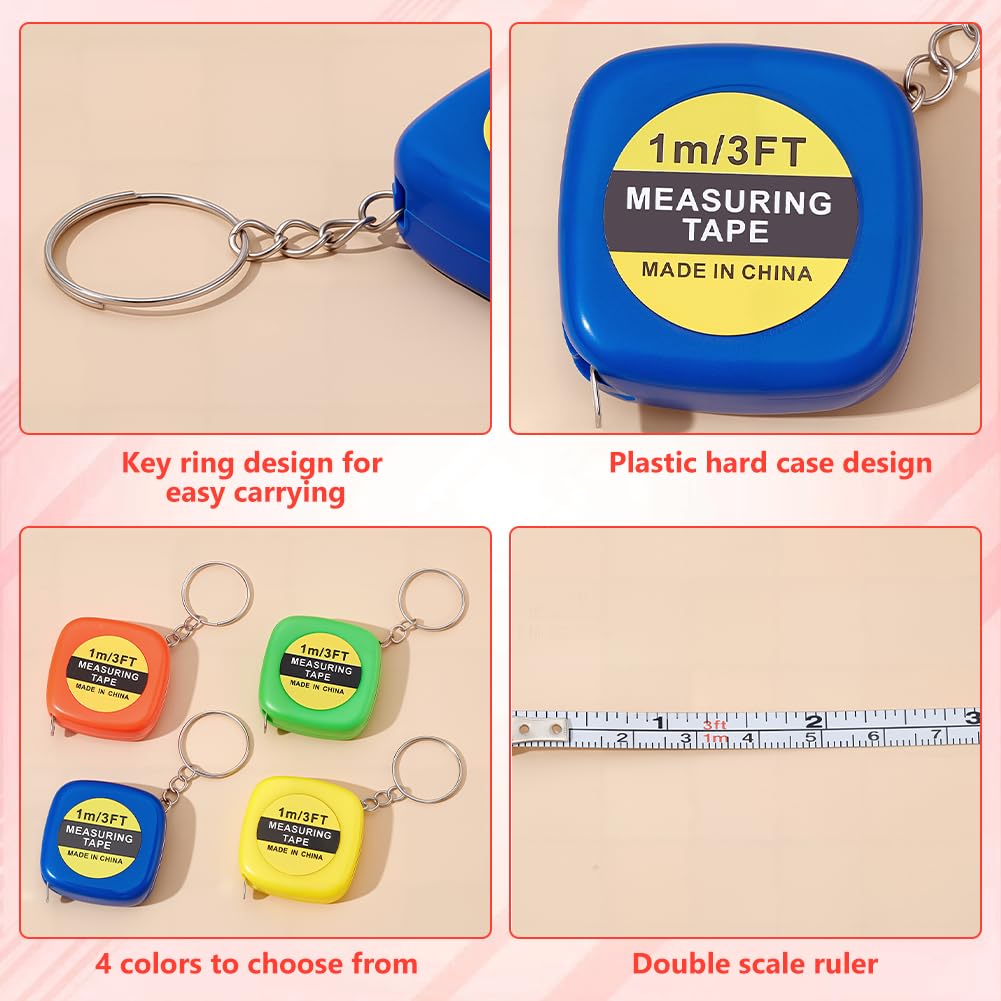 88Pcs Small Tape Measure Keychains 3 ft/ 1 m Mini Tape Measures Retractable with Steel Rings Pocket Measurement Bulk