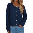 thumbnail image 3 of Women Knit Cardigan Sweaters Fall Fashion Long Sleeve Button Down Trendy Casual Jacket Winter Clothes Dark Blue XL, 3 of 9