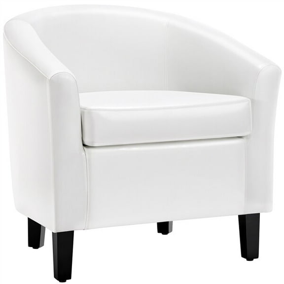 Sptwo | White Leather Chair, Faux Leather Accent Chair, Modern Barrel Chair Comfy Club Chair with Soft Padded and Solid Legs for Living Room Bedroom Reception Room