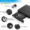 thumbnail image 3 of External DVD/CD Drive, USB 3.0 External DVD CD ROM Burner, Portable DVD Player with Type C Cord, CD RW Optical Drive, Compatible with Laptop Desktop PC Windows Linux OS Apple Mac (Black), 3 of 4