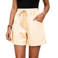 thumbnail image 5 of Ihhxva Cotton Beach Shorts for Women High Waist Elastic Drawstring Striped Adjustable Flat Front with Pockets Stretchable Exterior Pocket Summer Casual Workout Lounge S-2XL, 5 of 9