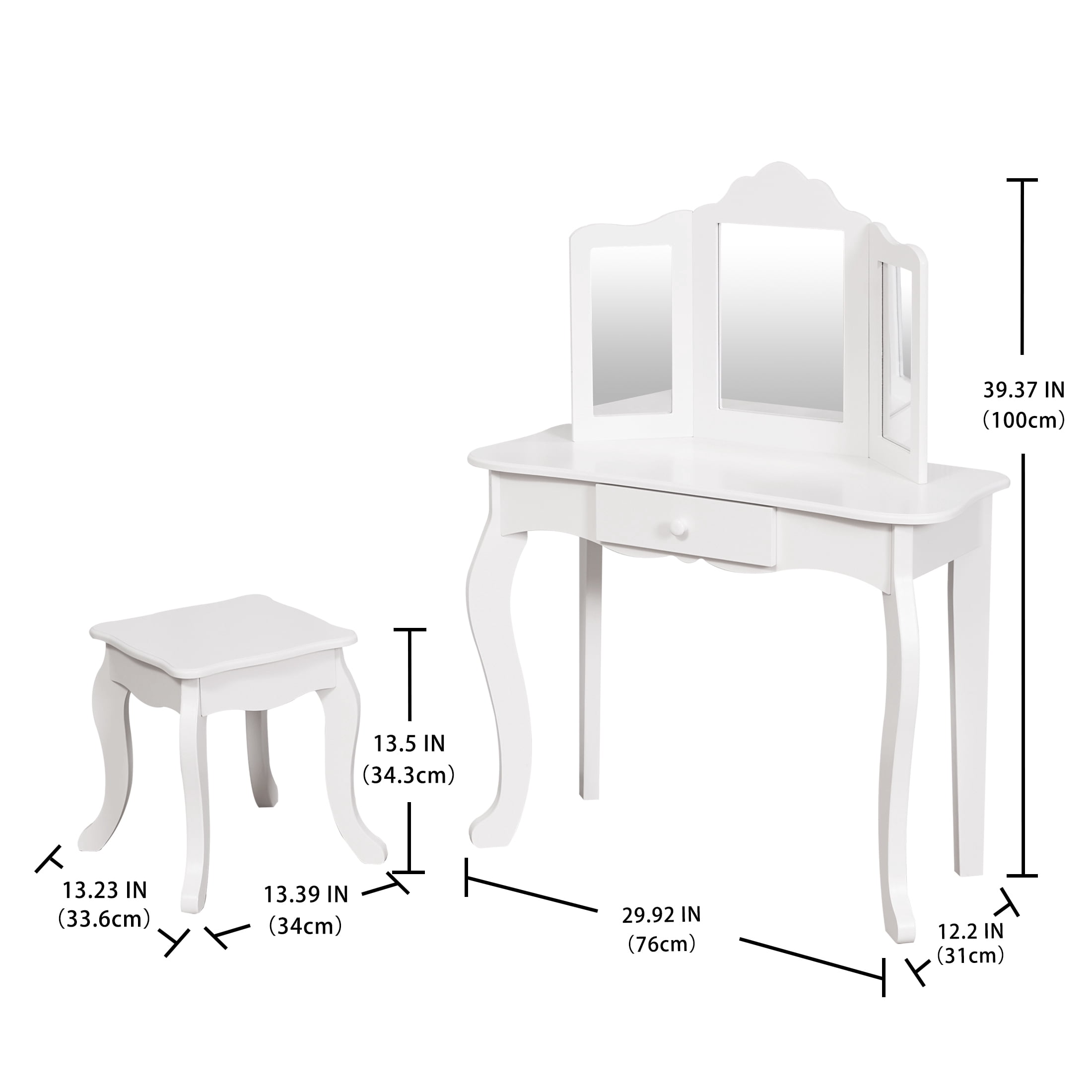 Your Zone Kids Makeup Vanity Set With Table And Stool, White