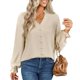 thumbnail image 2 of Sunloudy Mujer Primavera Otoño Camisa casual Color sólido Manga larga Cuello en V Blusas con botones Sunloudy S M L XL, 2 of 9
