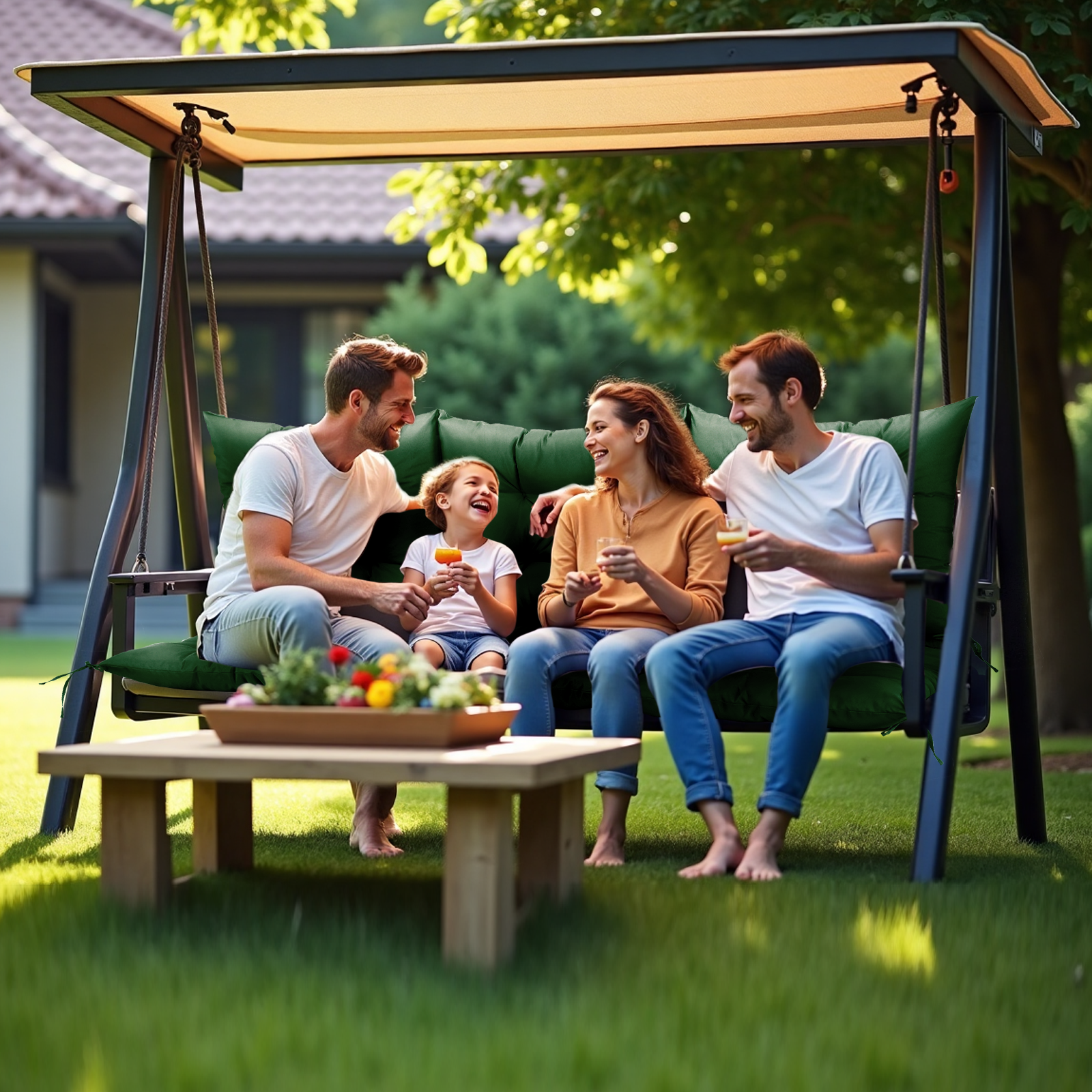 Outdoor Bench Cushion Inlife Swing Chair Cushion Waterproof Sun-Resistant with 8 Nonslip Ties, Dark Green 150cm*100cm