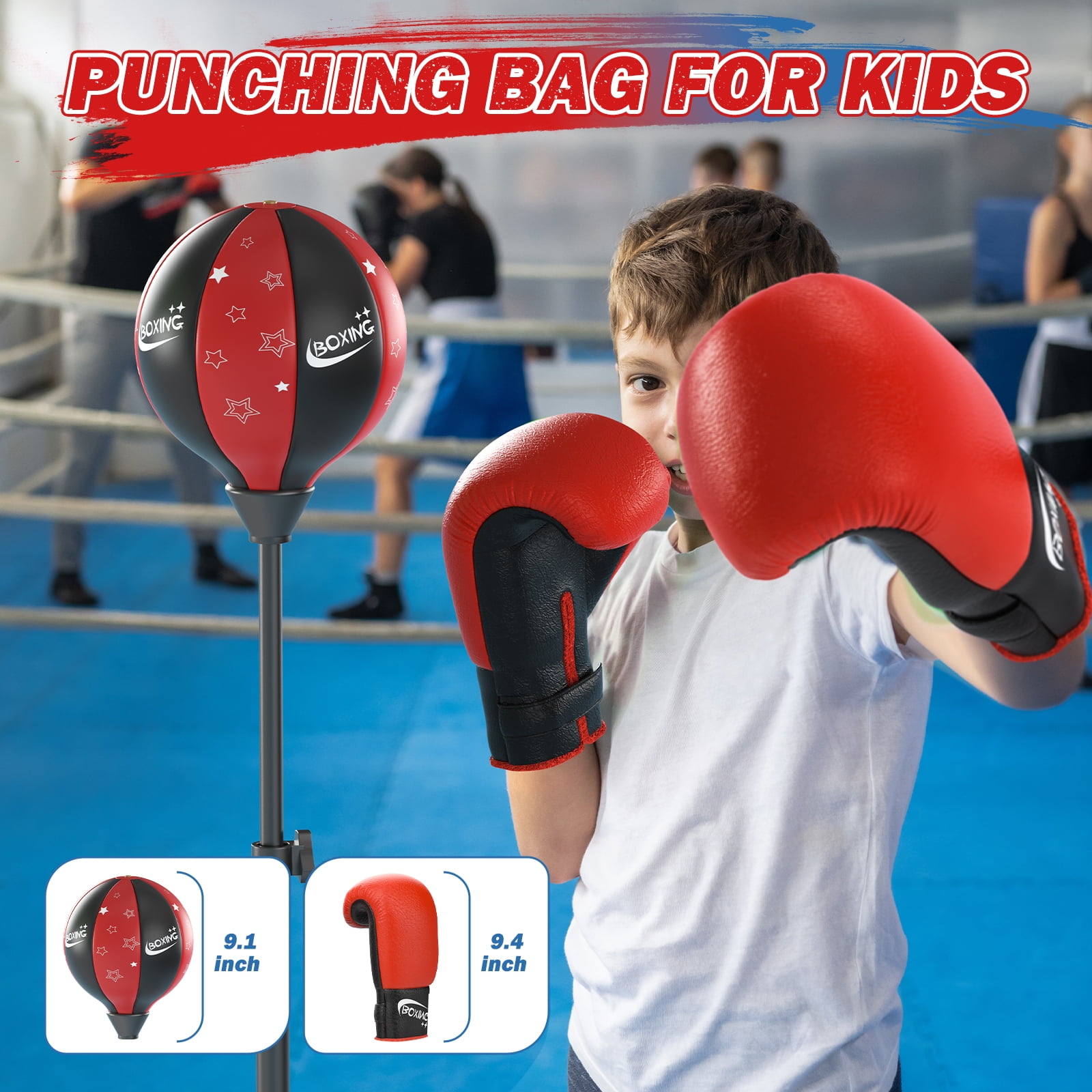 JoyStone 2 in 1 Kids Basketball Hoop and Punching Bag, Adjustable Stand with Boxing Gloves & 2 Balls, Toddler Basketball Hoop and Boxing Bag Set Toy for Outdoor Indoor Sports Games