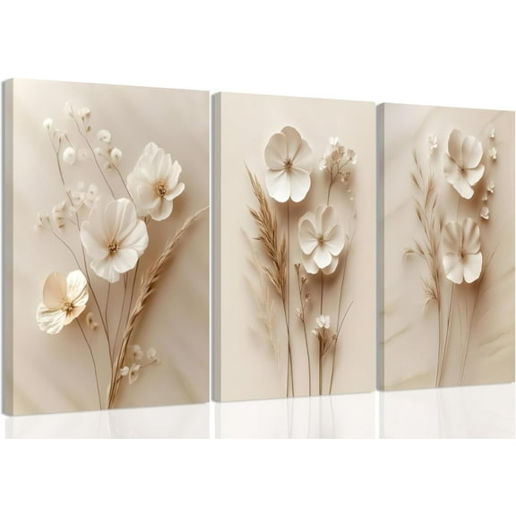 Framed Sage Green Botanical Wall Art Set of 3 Boho Floral Canvas Wall Decor Paintings Minimalist Flower Posters Prints Pictures for Bedroom Bathroom Living Room12x16 Inch