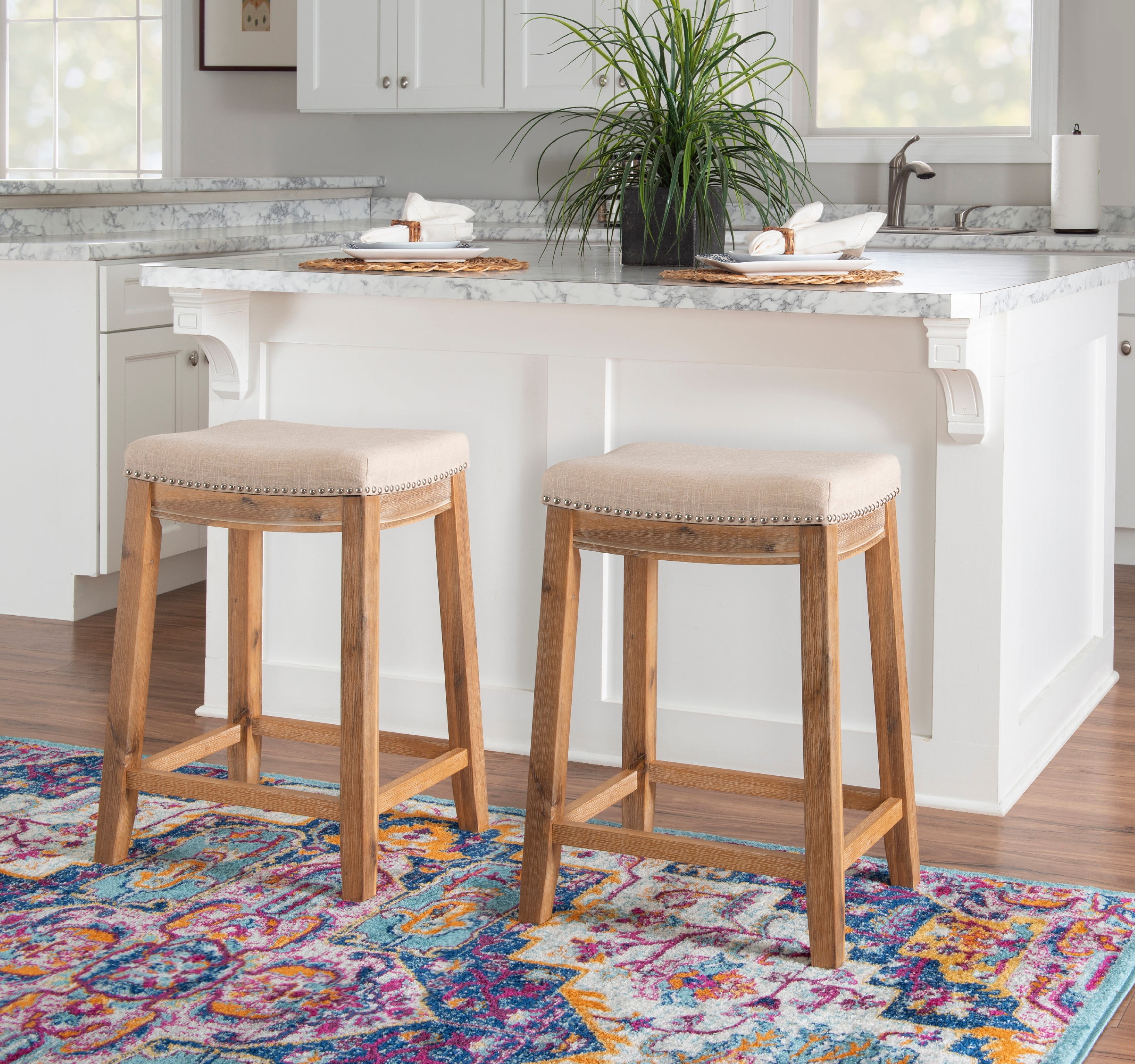 Claridge Backless Acacia Counter Height Barstool - Beige