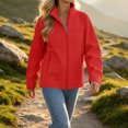 thumbnail image 6 of Mifsaly Womens Softshell Jacket Full Zip Stand Collar Windbreaker Long Sleeve Casual Outdoor Coat with Zipper Pockets Red,S, 6 of 9