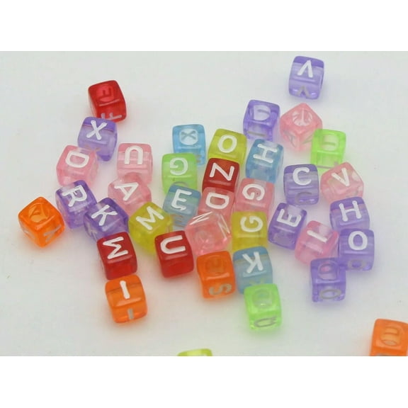 U8MO 500 Assorted Colourful Transparent Acrylic Alphabet Letter Cube Beads 6X6mm