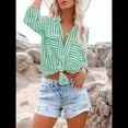 thumbnail image 4 of Camisas A Rayas con Botones para Mujer, Blusas Casuales de Larga con Cuello en V y Bolsillos Verde XXL, 4 of 7