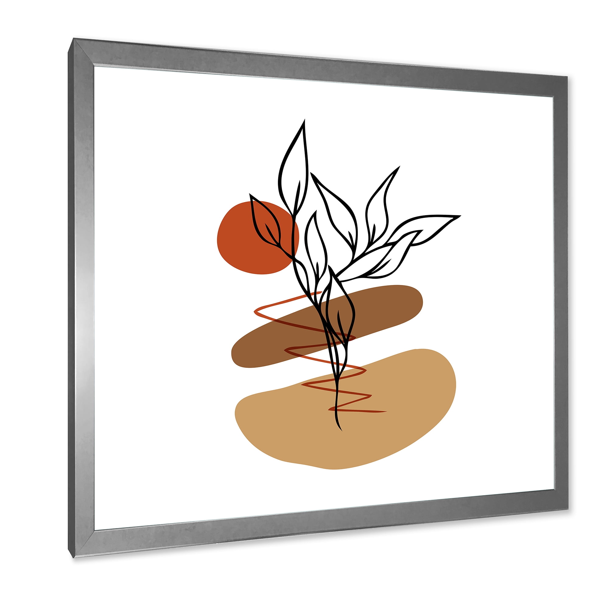 Designart 'Abstract Flowers Plants With Elementary Shapes II' Modern Framed Art Print