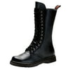 Mens Lace Up Black Boots Mid Calf Vegan Leather Shoes Combat Zipper 1 Inch Heel