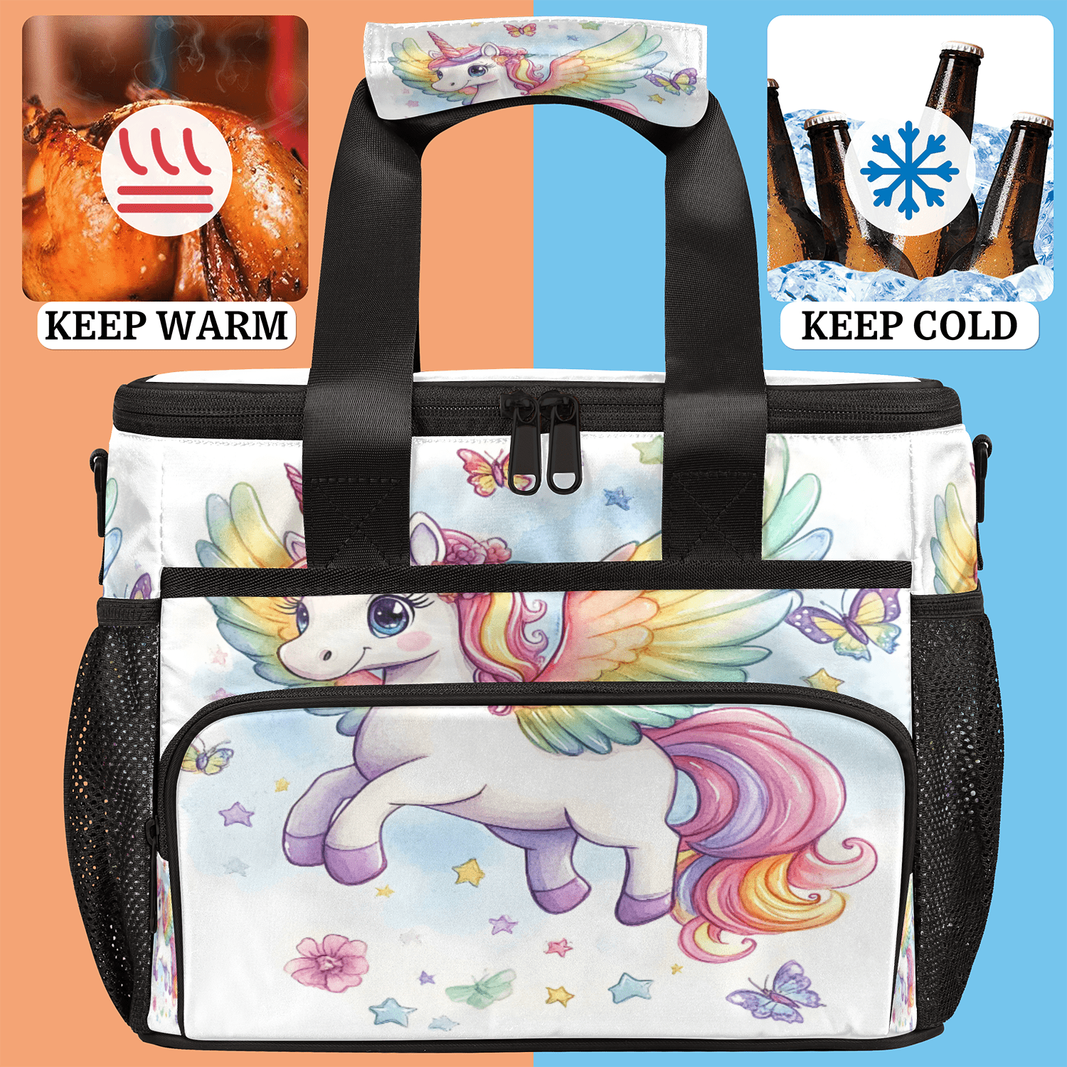Herdesigns Animal Large Insulated Lunch Box for Adults Women Men with Adjustable Shoulder Strap, Cute Unicorn Reusable Cooler Lunch Bag for Offices Picnic Hiking Beach