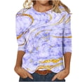 thumbnail image 2 of SMihono Hauts pour Femmes Été Chic Décontracté Mode pour Femmes Manches Courtes Rétro Col Rond Imprimé Hauts Amples Blouse Manches Trois Quarts T-shirt Oversize pour Femmes, 2 of 4