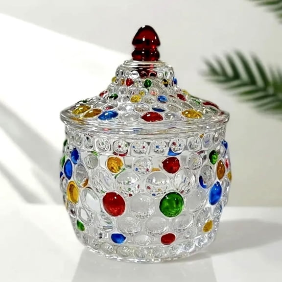 Vintage Hand-Painted Crystal Candy Dish with Lid - Decorative Serving Jar for Nuts, Cookies & Jewelry Storage(8 oz)-dh