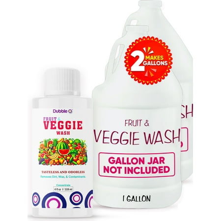 Fruit and Veggie Wash Concentrate - 4 fl. oz. ⦾ Makes 2 Full Gallons When Diluted ⦾ Tasteless and Odorless - Dubble O Brand