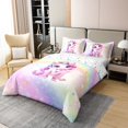 thumbnail image 3 of Erosebridal Housse de Couette Licorne Rose 100 % Coton Simple, Lettre Initiale m Housse de Couette 100 % Coton Simple, Déco Fleur Princesse, Réversible 2 Pcs (Sans Couette), 3 of 6