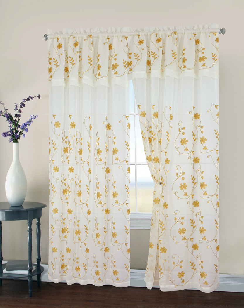 2 Pack, Regal Home Collections Malta Embroidery Sheer Curtain Panel