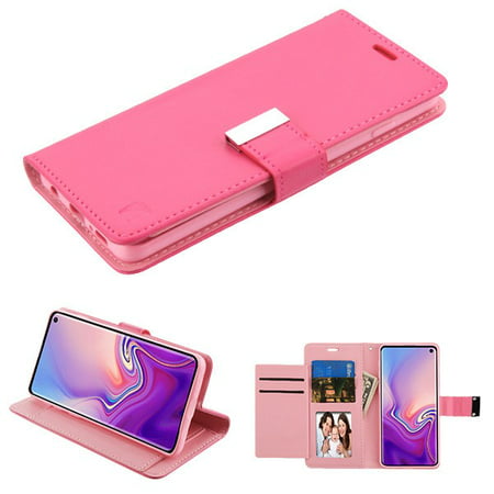 Samsung Galaxy S10 (6.1 inch) Phone Case Leather Flip ID Credit Card Cash Wallet Holder Stand Pouch Folio Magnet with extra Slots Case Cover HOT PINK Phone Case for Samsung Galaxy S10 (6.1