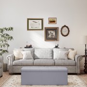 LEDREM 43 Foldable Storage Ottoman Bench, Ottoman with Storage 660lb Capacity, Synthetic Leather Ottoman Footstool, Light Gray