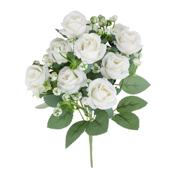 LLDYYDS Artificial White Rose Bouquet, Small Rose Flower Bouquet Realistic Silk Flowers for Wedding Home Table Decor