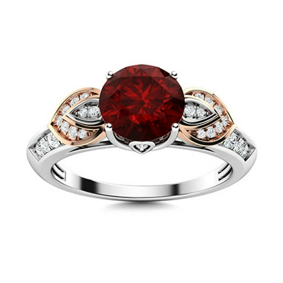 Mooneye 1.19 Ctw Round Garnet 925 Sterling Silver Leaf Design Women Valentines Day Gift Ring