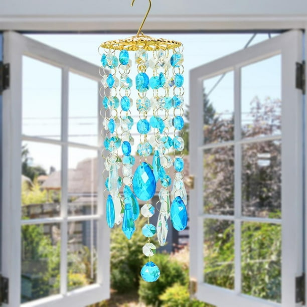 Campana de viento prismas de cristal colorido Sharpla carillón de viento azul