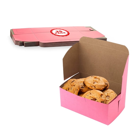 MT Products Pink Cookie Boxes 7" x 5" x 3" - Bakery Boxes No-Window - Pack of 25