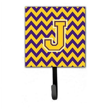Letter J Chevron Purple & Gold Leash or Key Holder, 6 x 1.25 x 4.25 in.