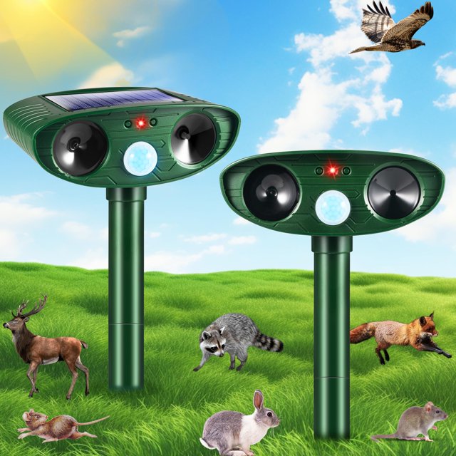 Repelente solar ultrasónico para animales, paquete de 2 unidades, para exteriores