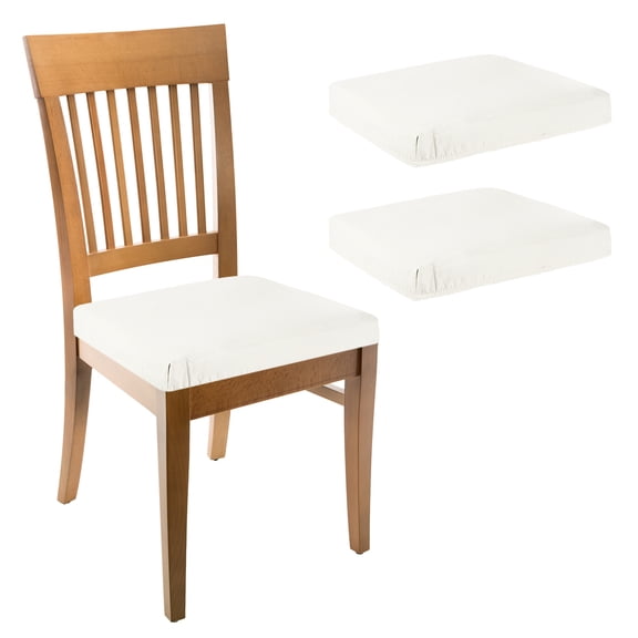 2 Pack PU Dining Chair Seat Covers, Stretch Chair Cushion Slipcovers, Waterproof Seat Protector for Dining Room, Kitchen, Bedroom, White