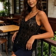 thumbnail image 6 of Ailaofu Women V Neck Sequin Tank Top See Through Strap Camisole Beaded Top Going Out Party Outfits, 6 of 6