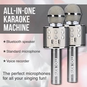 Mockins 2 Pack Silver Portable Microphones | Built in Bluetooth Speaker and Recording Mic