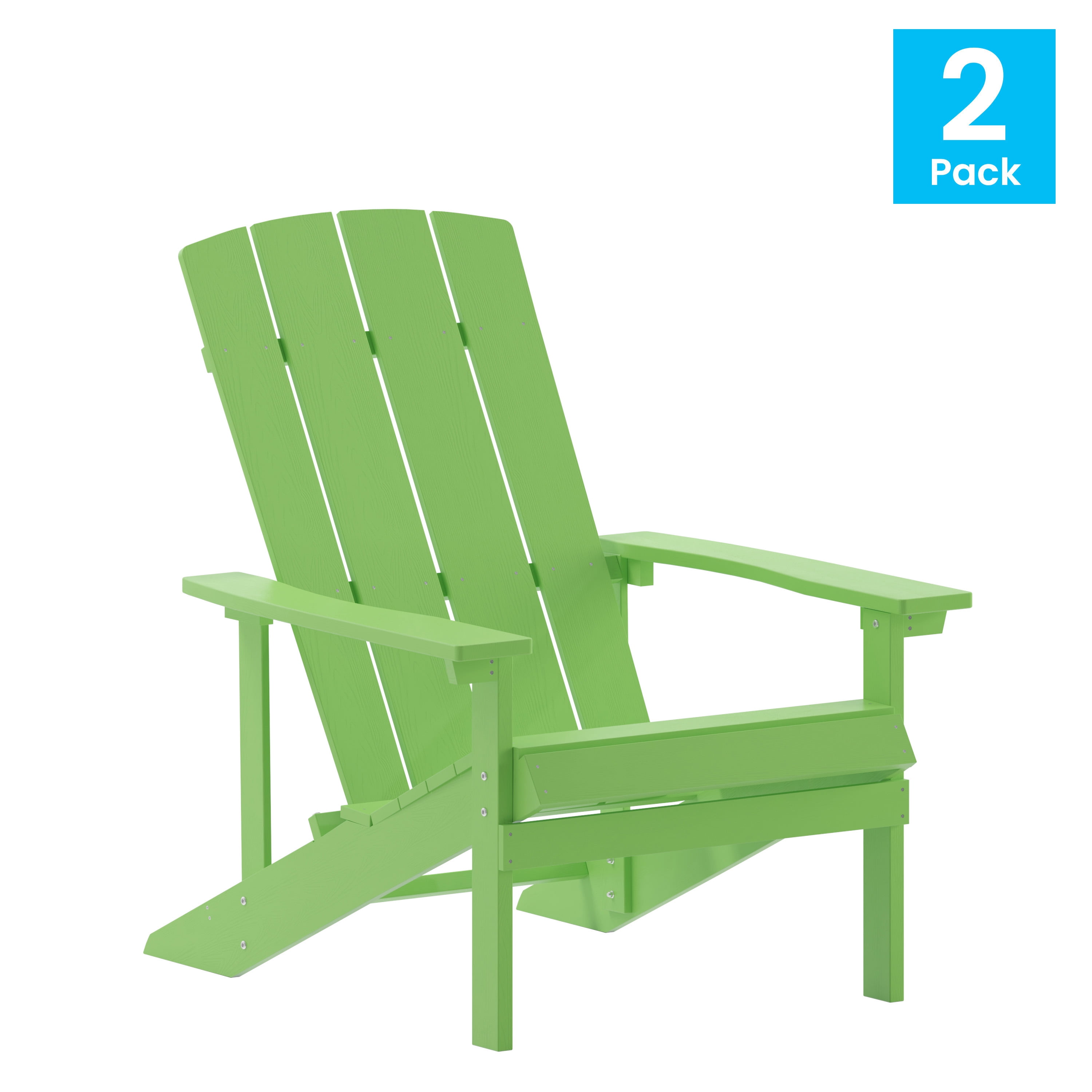 Flash Furniture Charlestown Poly Resin Adirondack Chair - Lime Green - All Weather - Indoor/Outdoor - Set of 2