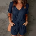 thumbnail image 4 of Baqcunre One Piece Jumpsuit,V Neck Loose Short Sleeve Jumpsuits Elastic Waist Outfits with Pockets,Pants for Women Womens Jumpsuit Jumpsuits for Women Womens Clothes Wine L, 4 of 7