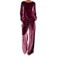 thumbnail image 3 of TaTaai Women Casual Loose Fit Velvet Set Round Neck Long Sleeve Pullover Top and Full Length Trousers Soft Comfy Daily Wear Two Piece Gift, 3 of 8