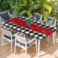 thumbnail image 2 of Valentine's Day Table Cloths for 4 Foot Rectangle Tables, Red Roses Floral Leaves Buffalo Plaid Patio Waterproof Elastic Fitted Tablecloths, Washable Rectangular Table Cover for Camping, 2 of 8