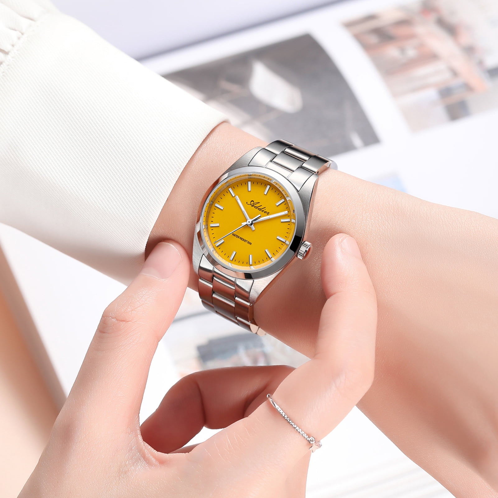 ADDIES Womens Dress Watch 31mm Stainless Steel Sapphire Crystal Japanese Movement BGW9 Lume 50M Waterproof Analog Quartz Watch for Women