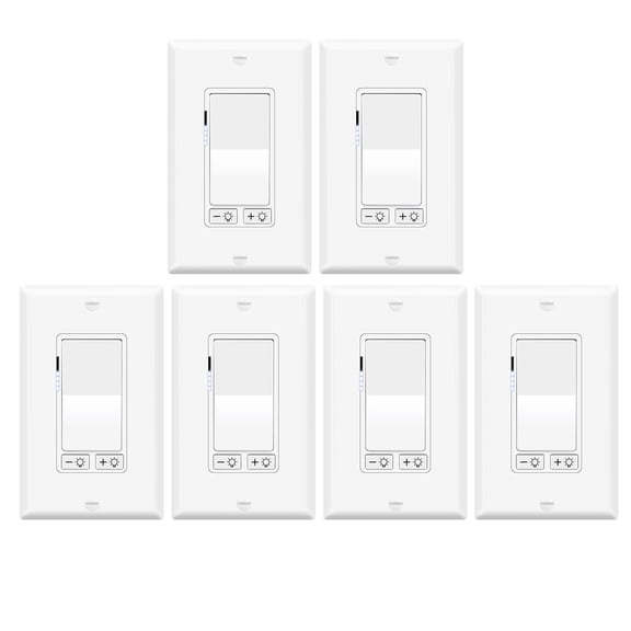 Greencycle 6 PCS Dimmer Switch, No Neutral Wire Required, Single Pole/3-Way, Compatible with Dimmable LED/CFL/Incandescent, UL Listed, White with Wall Plate