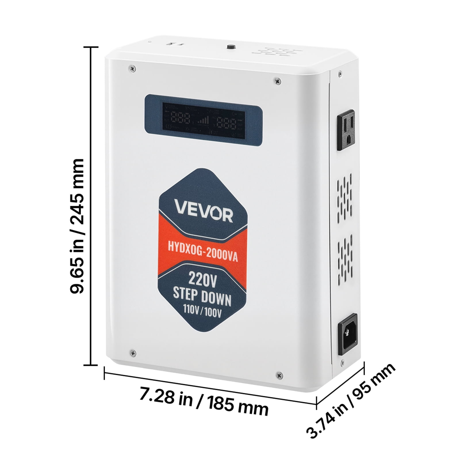 VEVOR Step Down Voltage Converter, 2000W, Heavy Duty Voltage Power Converter, 220V to 110V Power Transformer, with 2 US Outlets, USB Output, LCD Display, Temperature Protection, for 110V Appliances