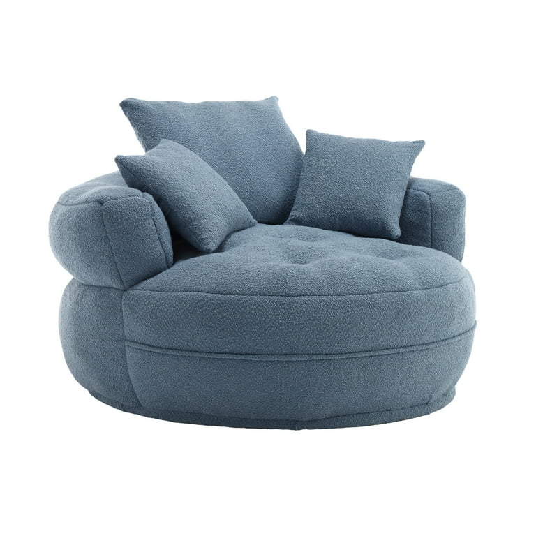 Moonmiss Light Blue Round Accent Chair with Tufted Seat