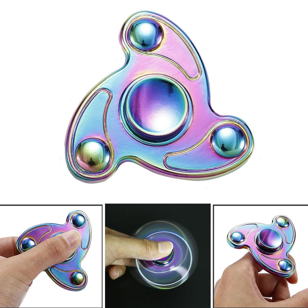 Rainbow Tri Fidget Hand Spinner Stress Reducer ADHD Anxiety Desk Toy EDC Metal 