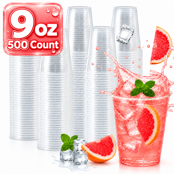 Lamosi 9 oz Clear Plastic Cups Cold Drinking Clear Cups, 500 Count