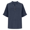 thumbnail image 3 of Womens Tops Comfort Solid Stand Collar Button Down Shirt Spring Summer Shirts for Women Blue Xl, 3 of 9