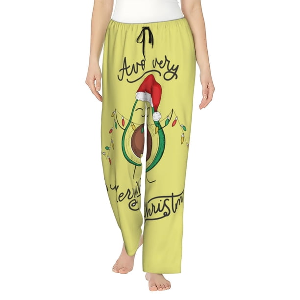 Fotbe Avocado Merry Christmas Pantalones de Pijama para Mujer, Pantalones de Dormir, Pantalones Pj con Cordón y Bolsillos-Large